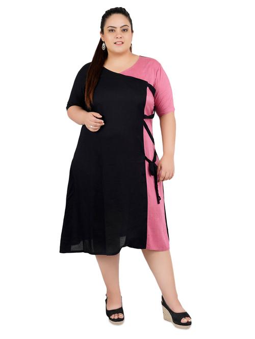side tie up color block a-line plus dress - 16568872 - Very Small Image - 1
