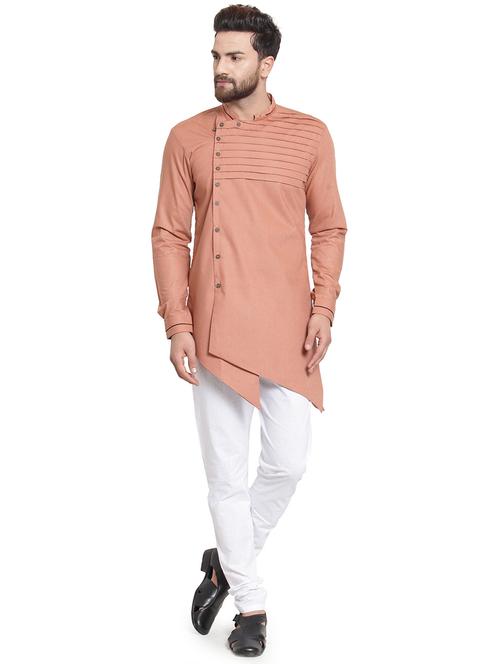 orange solid asymmetric kurta pyjama set - 16569000 - Very Small Image - 1