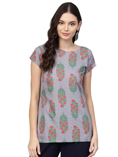 round neck block print tunic - 16569231 - Very Small Image - 1