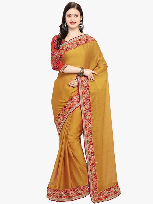 embroidered bordered saree with blouse - 16569303 - Very Small Image - 1