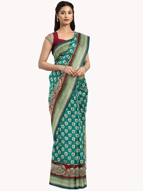 floral woven saree with blouse - 16569329 - Very Small Image - 1