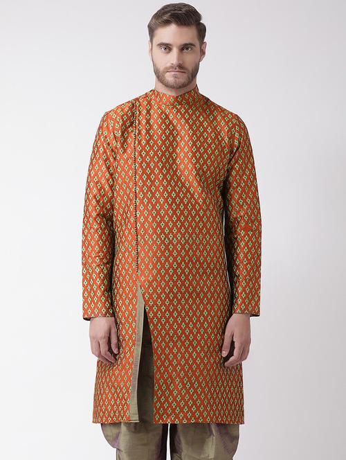 orange dupion printed long kurta - 16569486 - Very Small Image - 1