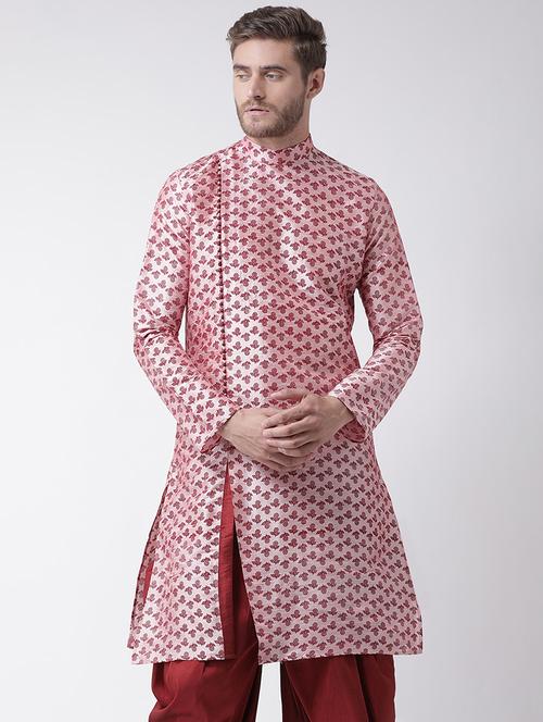 pink dupion floral print long kurta - 16569487 - Very Small Image - 1