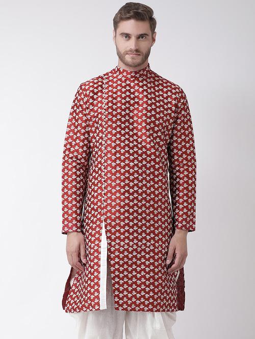 red dupion printed long kurta - 16569493 - Very Small Image - 1