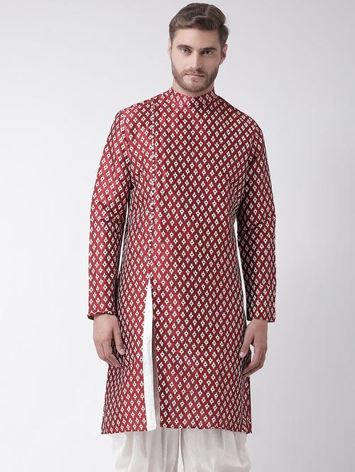 red dupion printed long kurta - 16569494 - Very Small Image - 1