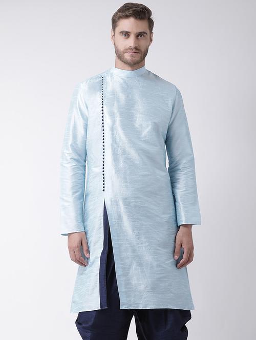 light blue dupion solid long kurta - 16569498 - Very Small Image - 1