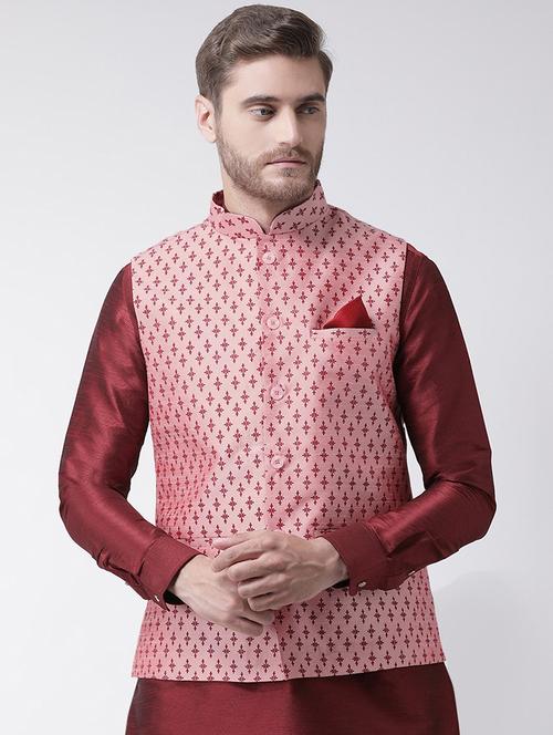 pink silk blend printed nehru jacket - 16569505 - Very Small Image - 1