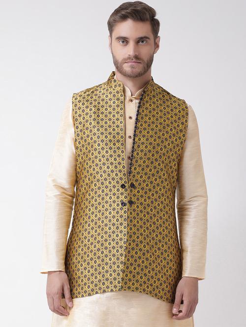 yellow jacquard nehru jacket - 16569533 - Very Small Image - 1