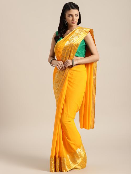 gold bordered saree with blouse - 16569818 - Very Small Image - 1