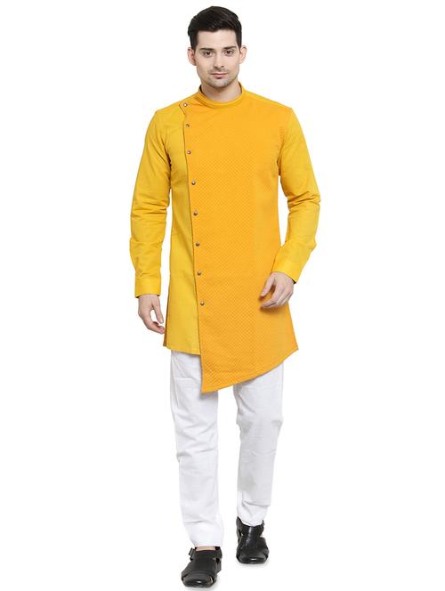 yellow self design asymmetric kurta pyjama set - 16570223 - Very Small Image - 1