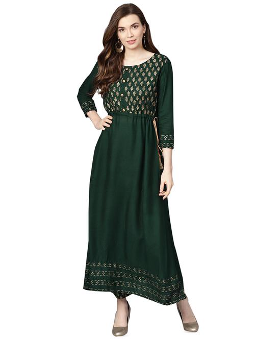 bottle green kurta palazzo set - 16570255 - Very Small Image - 1