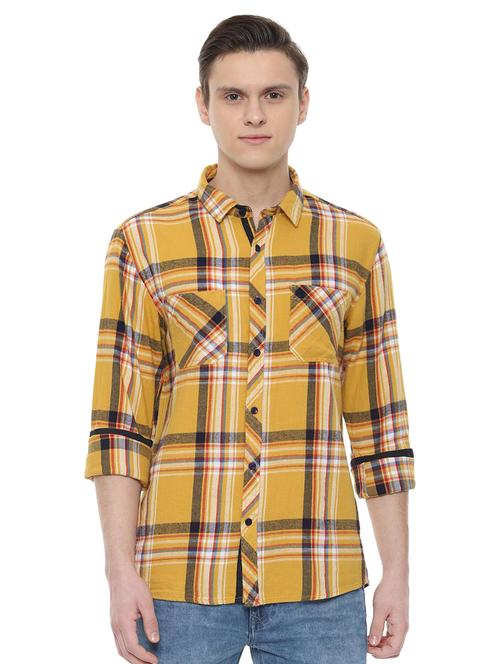 yellow checkered casual shirt - 16570776 - Very Small Image - 1
