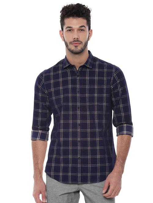 navy blue checkered casual shirt - 16570832 - Very Small Image - 1