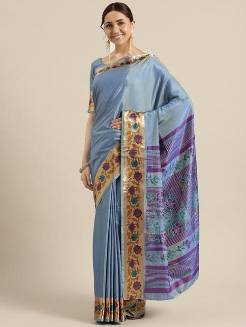 floral bordered saree with blouse - 16571712 - Very Small Image - 1