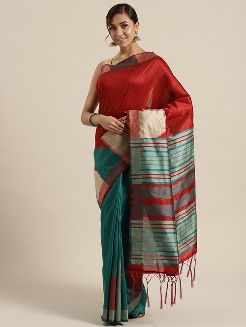 color block printed saree with blouse - 16571728 - Very Small Image - 1