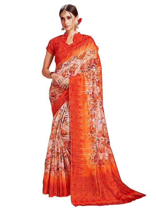 floral printed saree with blouse - 16571749 - Very Small Image - 1