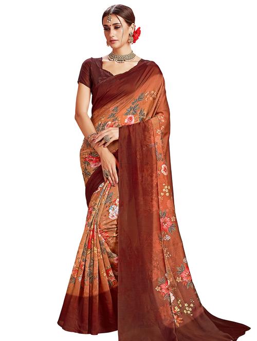 floral printed saree with blouse - 16571752 - Very Small Image - 1