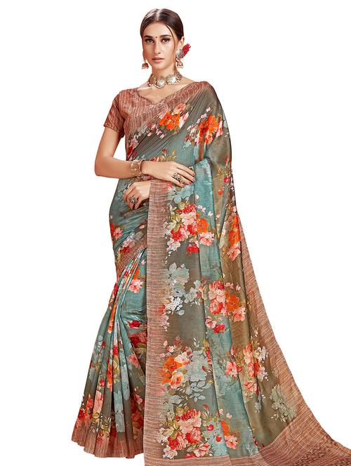 floral printed saree with blouse - 16571756 - Very Small Image - 1