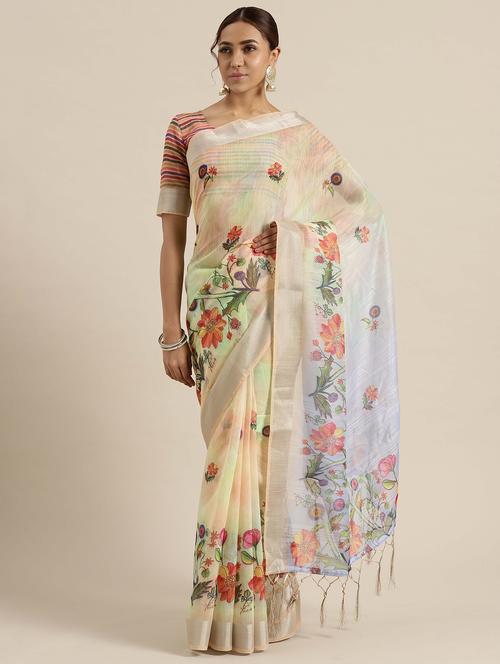 floral printed saree with blouse - 16571761 - Very Small Image - 1