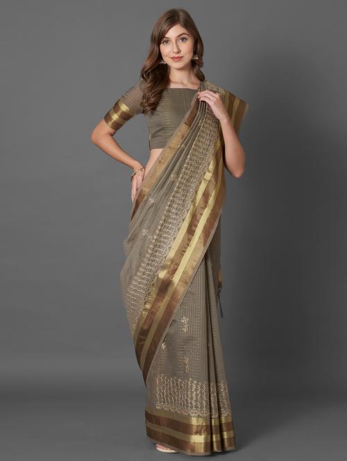 embroidered self design saree with blouse - 16571770 - Very Small Image - 1