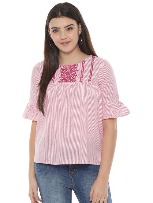 embroidered detail striped top - 16572796 - Very Small Image - 1