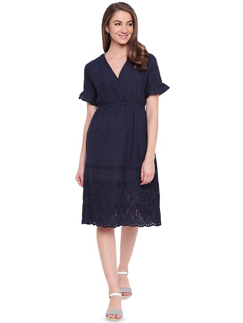 overlap neck schiffli a-line dress - 16573937 - Very Small Image - 1