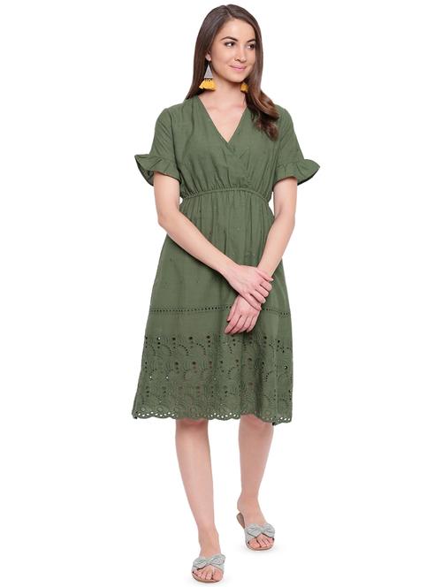 overlap neck schiffli a-line dress - 16573938 - Very Small Image - 1