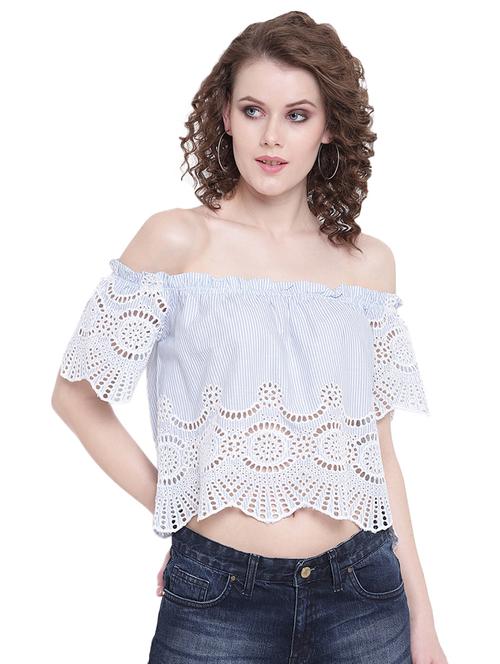 off shoulder striped crop top - 16573987 - Very Small Image - 1