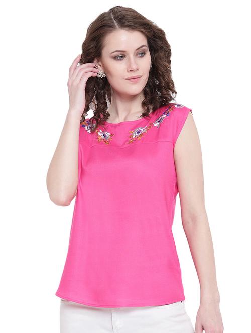 embroidered detail solid top - 16574028 - Very Small Image - 1