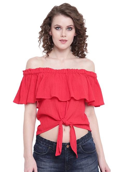 off shoulder tie front top - 16574040 - Very Small Image - 1