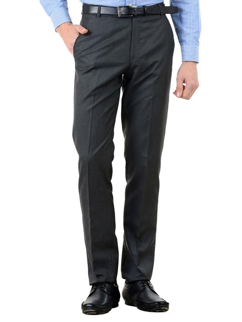grey solid flat front formal trouser - 16576522 - Very Small Image - 1