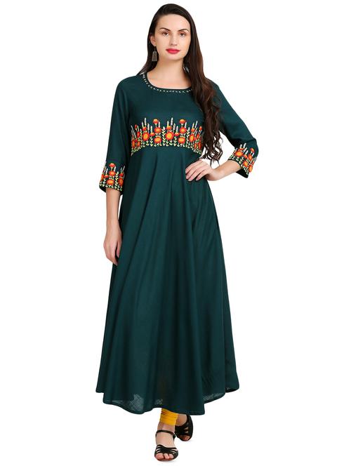 embroidered yoke flared kurta - 16577816 - Very Small Image - 1