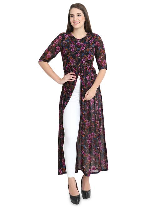 round neck floral high slit tunic - 16578697 - Very Small Image - 1