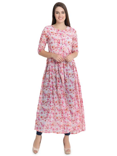 round neck floral gathered tunic - 16578699 - Very Small Image - 1