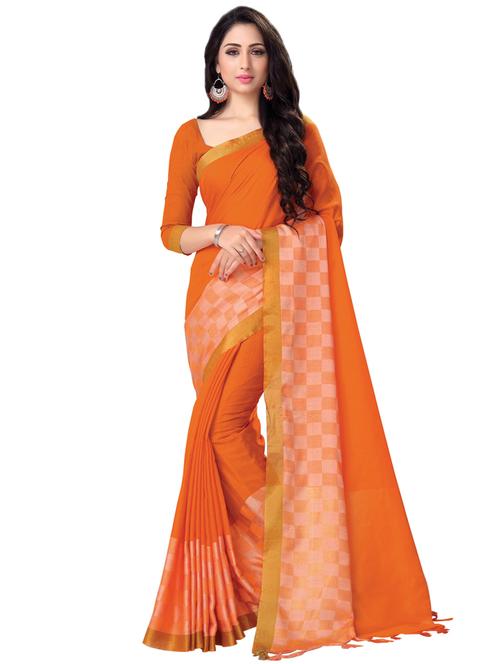orange linen plain saree with blouse - 16579422 - Very Small Image - 1