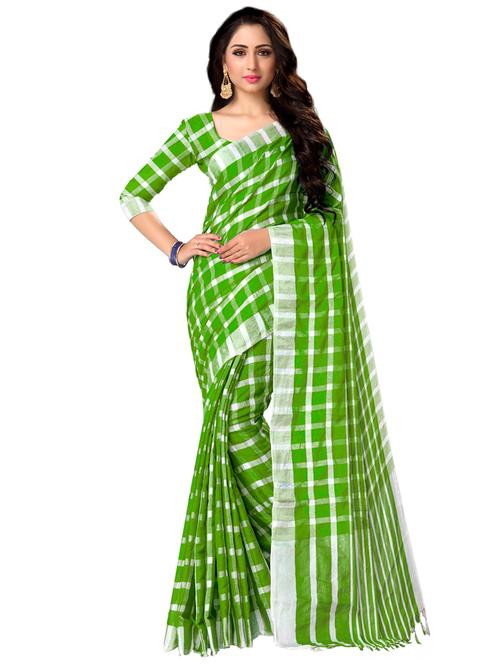 green linen plain saree with blouse - 16579437 - Very Small Image - 1
