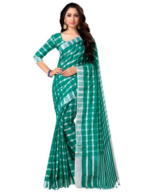 turquoise linen plain saree with blouse - 16579439 - Very Small Image - 1