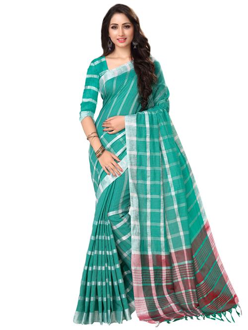checkered printed saree with blouse - 16579484 - Very Small Image - 1