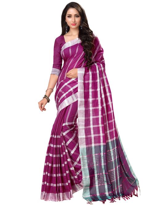 checkered printed saree with blouse - 16579486 - Very Small Image - 1