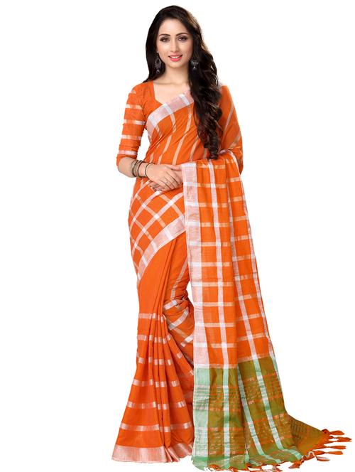 checkered woven saree with blouse - 16579488 - Very Small Image - 1