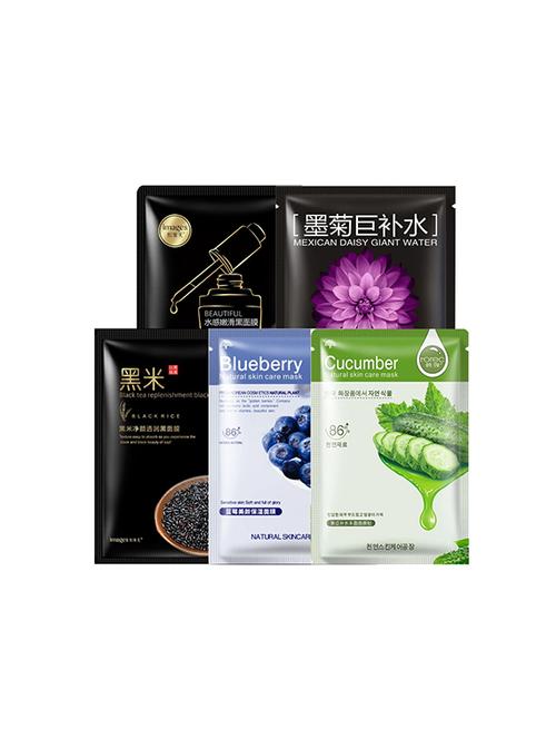 horec face mask (cucumber,blueberry,black mask,black rice,daisy giant water ) pack of 5 - 16582036 - Very Small Image - 1