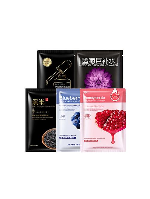 horec face mask (,blueberry,pomegranate,black mask,black rice,daisy giant water ) pack of 5 - 16582039 - Very Small Image - 1