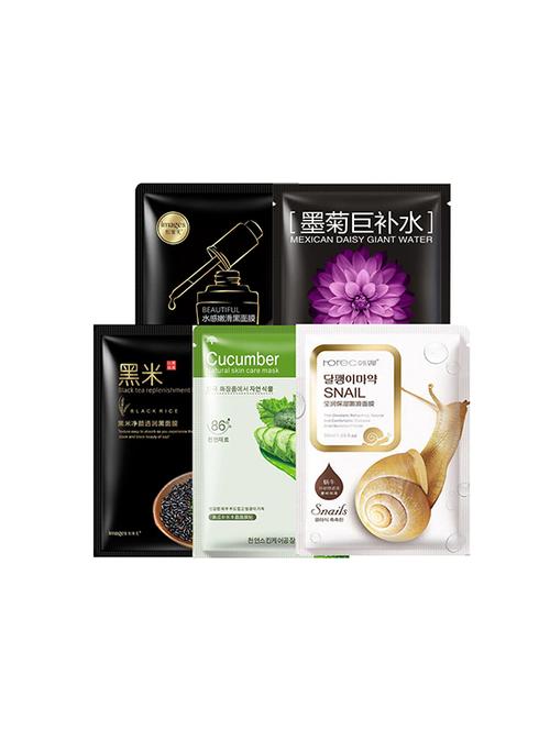 horec face mask (cucumber,snail,black mask,black rice,daisy giant water ) pack of 5 - 16582044 - Very Small Image - 1