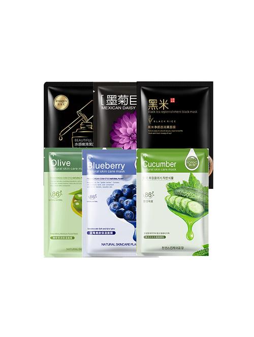 horec face mask (olive,cucumber,,blueberry,black mask,black rice,daisy giant water ) pack of 6 - 16582046 - Very Small Image - 1