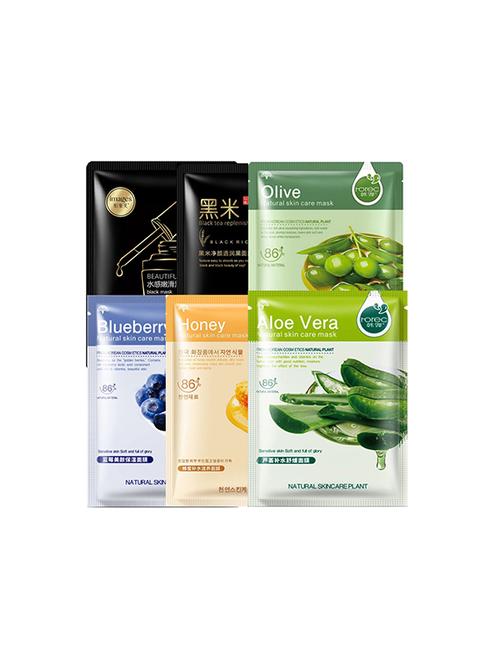 horec face mask (aloe vera,olive,honey,blueberry,black mask,black rice,) pack of 6 - 16582049 - Very Small Image - 1