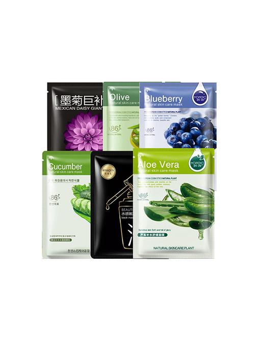 horec face mask (aloe vera,olive,cucumber,blueberry,black mask,daisy giant water ) pack of 6 - 16582052 - Very Small Image - 1