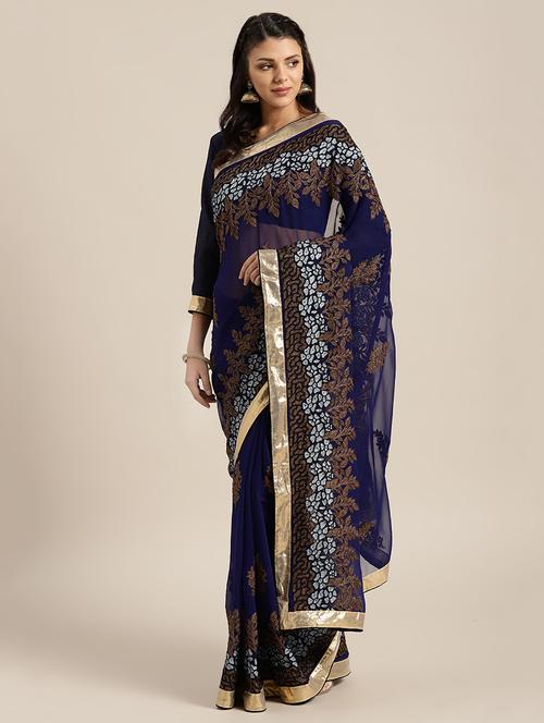 floral embroidered saree with blouse - 16582096 - Very Small Image - 1