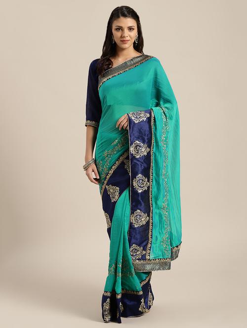 floral embroidered saree with blouse - 16582098 - Very Small Image - 1