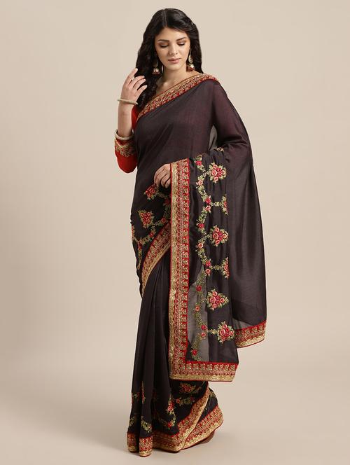floral embroidered saree with blouse - 16582099 - Very Small Image - 1