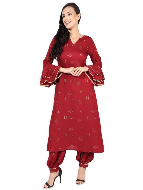 bell sleeved straight kurta - 16583795 - Very Small Image - 1